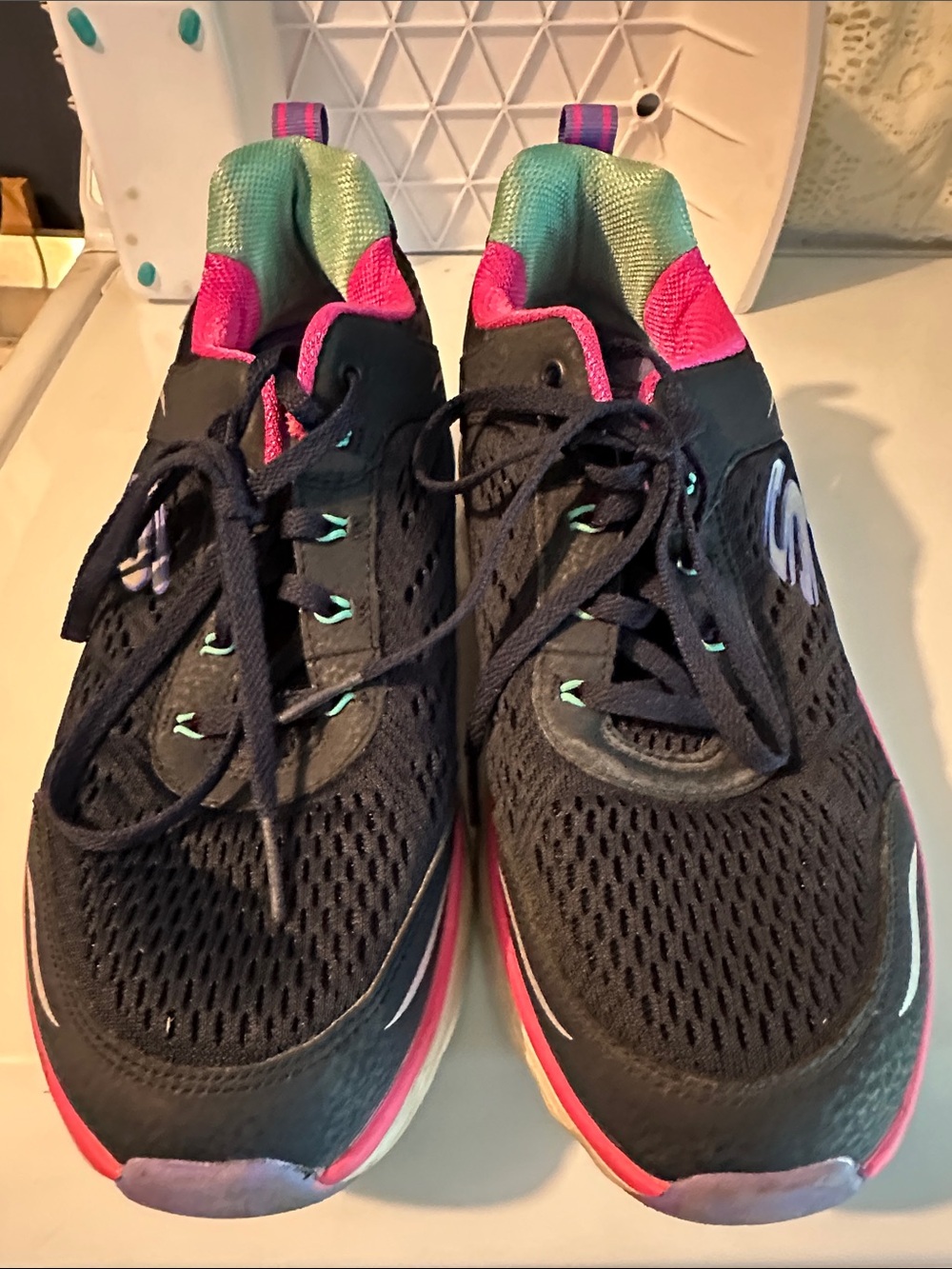 Skechers Women's Black Sneakers with Pink & Teal Accents